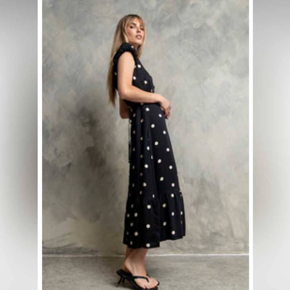 bohme Black Midi Dress with White Polka Dots